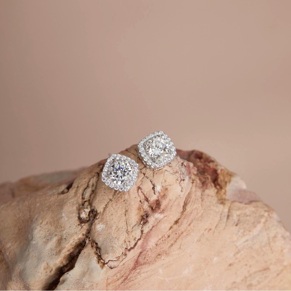 2 CT tw Square Round Moissanite halo earrings